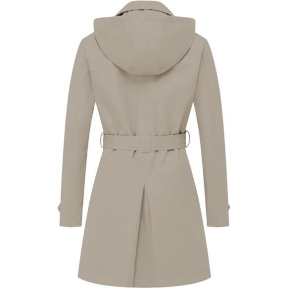 Women's Trench Coat Double-Breasted Classic Lapel Overcoat Belted - Picture 2 of 7